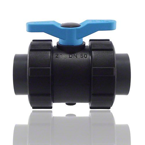 2-Wege-Kugelhahn PPGF, PVC-U-Klebemuffen, FEP/FFPM&nbsp; = blauer Hebel