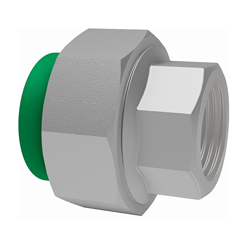 PP-RCT-V2A &Uuml;-Verschraubung IG-zyl Flachdichtring-EPDM 20&deg;C/1.0MPa gr&uuml;n